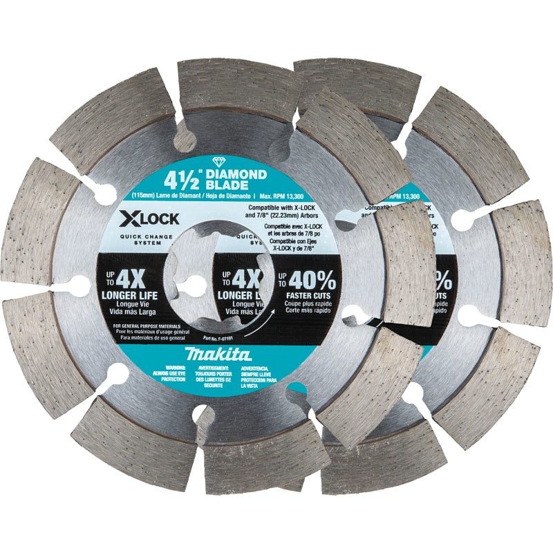 Makita X-LOCK E-07200 Blade, 4-1/2 in Dia, 7/8 in Arbor, Segmented Rim