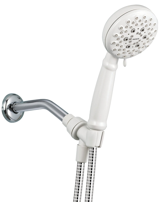 Moen Banbury Series 23046W Handheld Shower, 1/2 in Connection, 1.75 gpm, 5-Spray Function, Glacier, 60 in L Hose