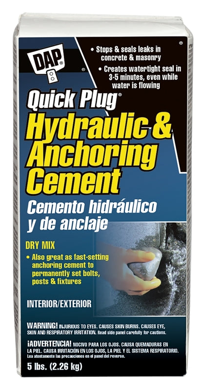 DAP Quick Plug 14086 Hydraulic and Anchoring Cement, Powder, Gray, 28 days Curing, 5 lb Box