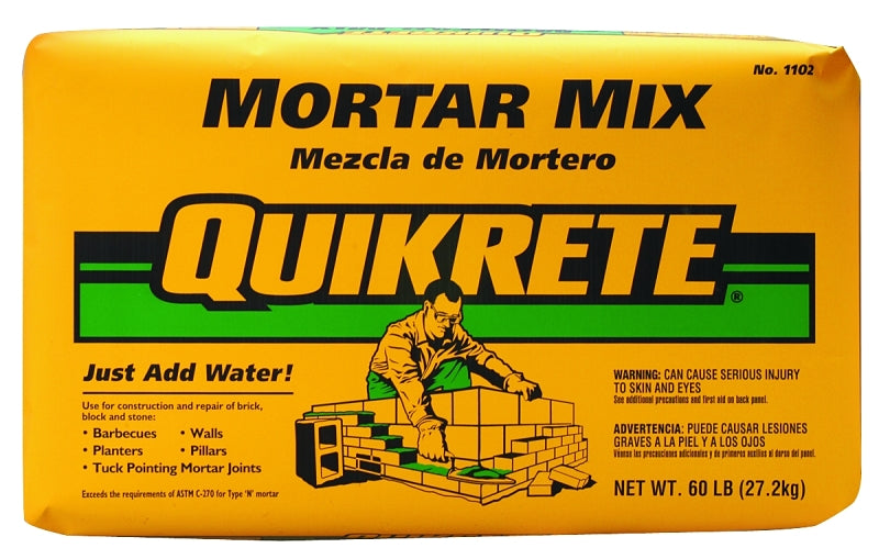 Quikrete 1102-60 Mortar Mix, Gray, Solid, 60 lb Bag