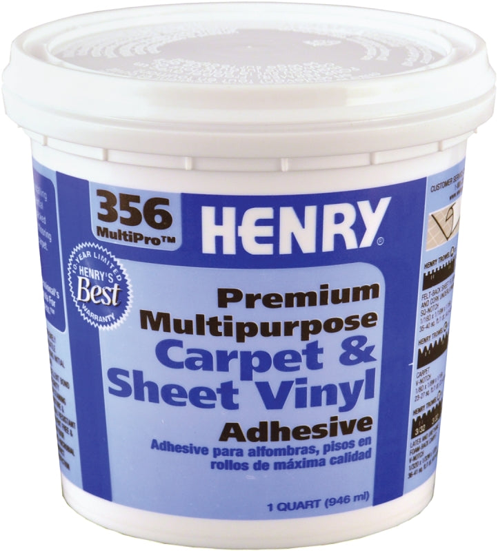 Henry 356C MultiPro 356-030 Carpet and Sheet Adhesive, Paste, Mild, Pale Yellow, 1 qt, Pail