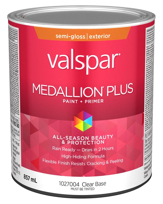 Medallion Plus 029.1027004.005 Exterior Paint and Primer, Acrylic, Semi-Gloss, Clear, 1 qt, 400 sq-ft/gal Coverage Area