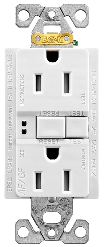 Eaton Wiring Devices TRAFGF15W-K-L Duplex Receptacle Wallplate, 2 -Pole, 15 A, 125 V, Back, Side Wiring, White