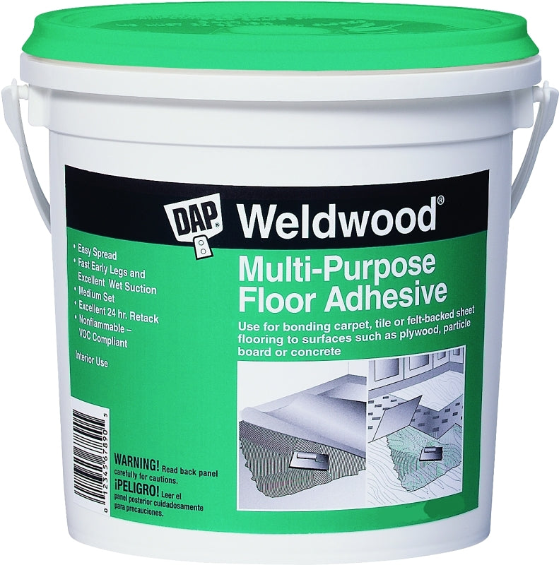 Weldwood 00141 Floor Adhesive, Paste, Slight, Off-White, 1 qt, Pail