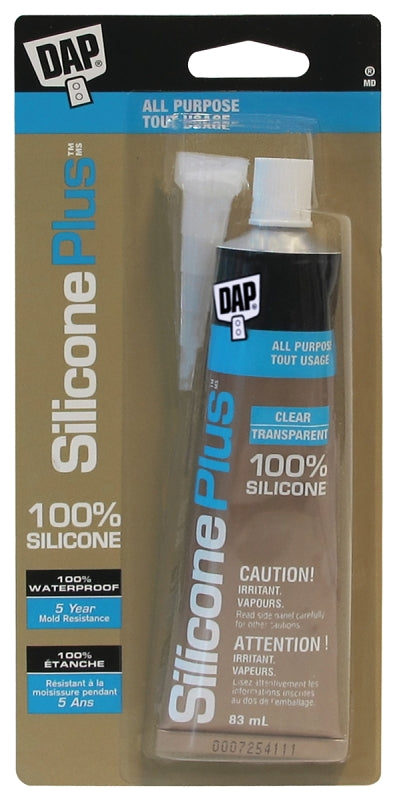 DAP Silicone Plus 73358 Window and Door Sealant, Clear, 40 to 120 deg F, 83 mL Squeeze Tube