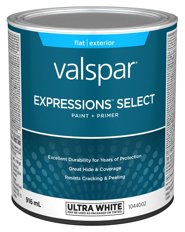 Expressions Select 029.1044002.005 Exterior Latex Paint and Primer, Acrylic, Flat, Ultra White, 1 qt