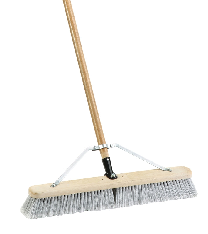 Simple Spaces 93150 Push Broom, 24 in Sweep Face, 3 in L Trim, Fine Flagged Synthetic Bristle, 60 in L, Gray