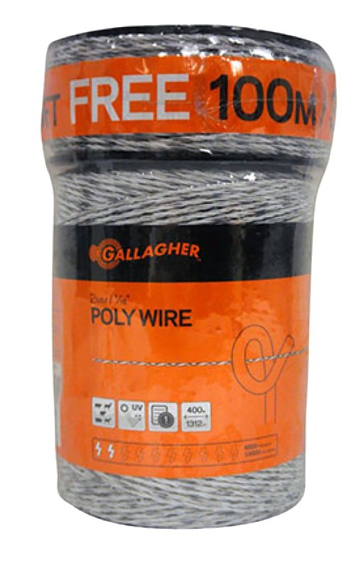 Gallagher G620300 Electric Fence Wire, 2 kV, Stainless Steel Conductor, Polyethylene Insulation, Gray/White