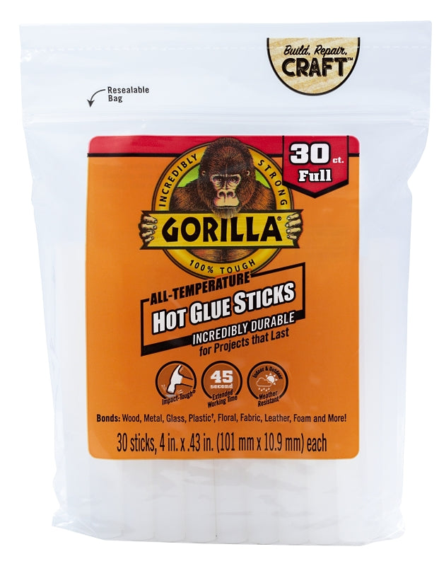 Gorilla 3033002 Hot Glue Stick, Clear, 30 Pack