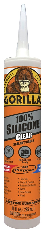 Gorilla 8050002 Silicone Sealant, Clear, 1 days Curing, -40 to 350 deg F, 10 oz Cartridge