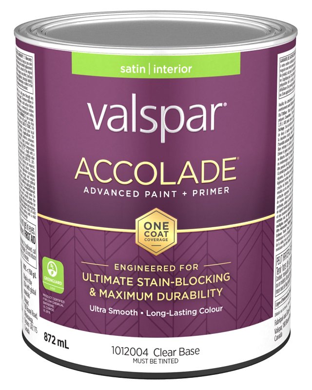 Accolade 029.1012004.005 Interior Paint and Primer, Acrylic, Satin, Clear, 1 qt, 37 sq-m Coverage Area