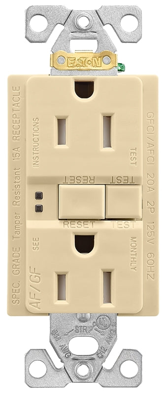 Eaton Wiring Devices TRAFGF15V-K-L Duplex Receptacle Wallplate, 2 -Pole, 15 A, 125 V, Back, Side Wiring, Ivory