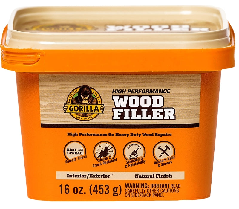 Gorilla 107103 Wood Filler, Liquid Paste, Odorless to Mild, Tan, 16 oz Tub