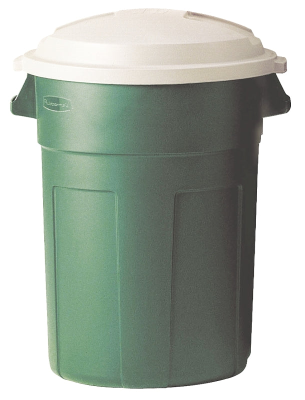 Rubbermaid FG289487EGRN Round Trash Can, 32 gal Capacity, Plastic, Evergreen, Snap-Lock Lid Closure