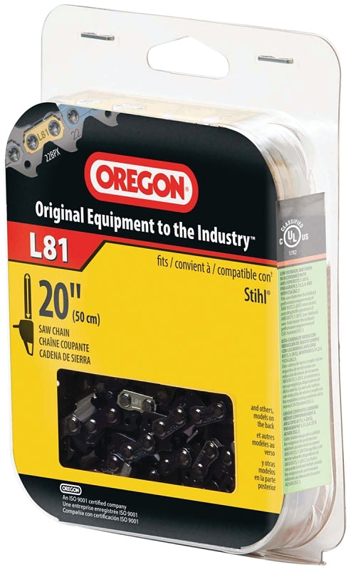 Oregon L81 Chainsaw Chain, 20 in L Bar, 0.63 Gauge, 0.325 in TPI/Pitch, 81-Link