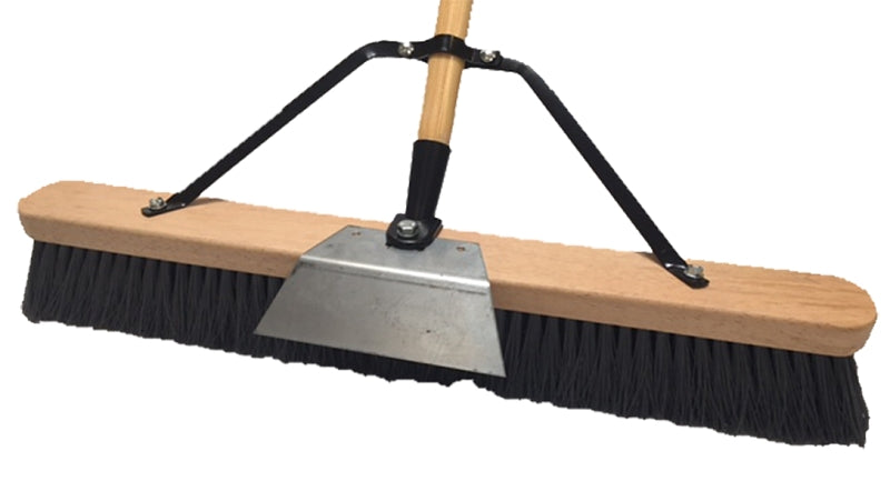 Simple Spaces 93130 Push Broom, 24 in Sweep Face, 3 in L Trim, Polypropylene Bristle, 60 in L, Bolt with Brace