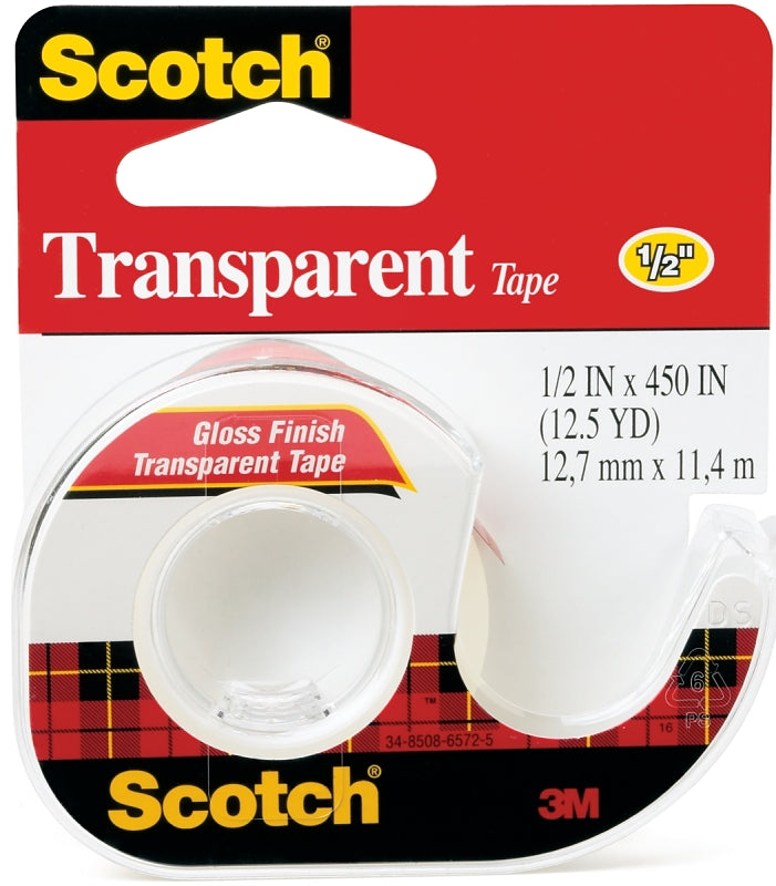 Scotch 144 Transparent Tape, 450 in L, 1/2 in W, Acetate Backing