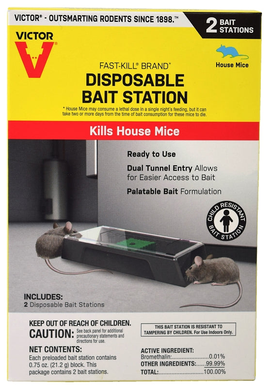 Victor Fast-Kill M914 Mouse Bait Station, 2 -Opening, Plastic