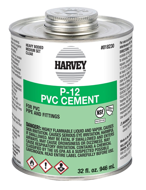 Harvey 018230-12 Solvent Cement, 32 oz Can, Liquid, Clear