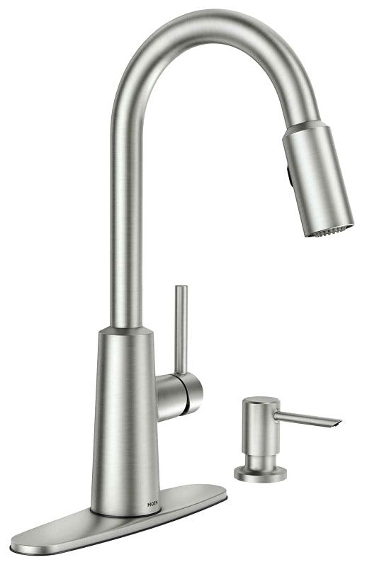 Moen Nori Series 87066 Kitchen Faucet, 1.5 gpm, 1-Faucet Handle, Stainless Steel, Chrome Plated, Deck Mounting