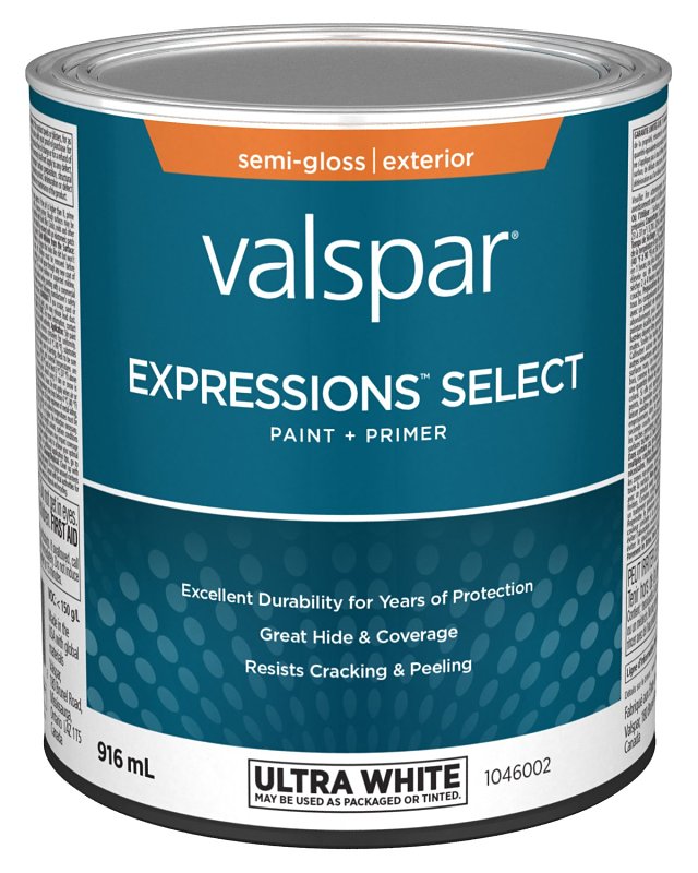 Expressions Select 029.1046002.005 Exterior Latex Paint and Primer, Acrylic, Semi-Gloss, Ultra White, 1 qt