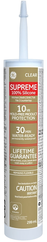 GE Supreme M90006C Kitchen and Bath Sealant, Clear, 65 deg F, 10.1 oz