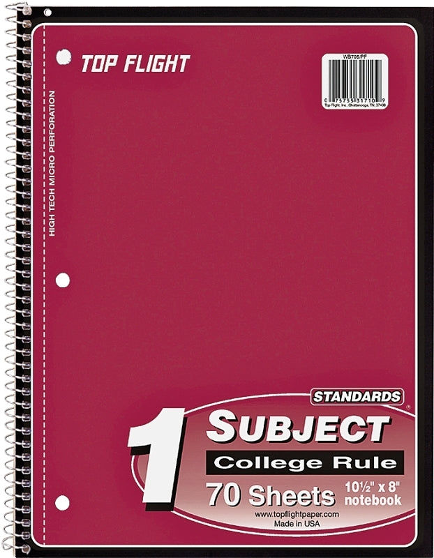 Top Flight WB705PFW Series 4510821 College Rule Notebook, Micro-Perforated Sheet, 70-Sheet, Wirebound Binding