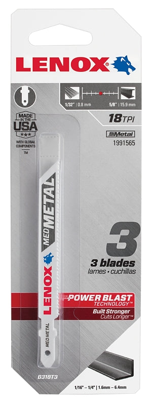 Lenox 1991565 Jig Saw Blade, 3/8 in W, 3-5/8 in L, 18 TPI