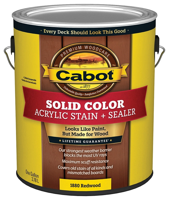 Cabot 1800 Series 140.0001880.007 Solid Color Decking Stain, Low-Lustre, Redwood, Liquid, 1 gal, Can