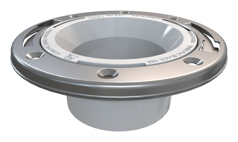 Oatey 43495 Closet Flange, 3 or 4 in Connection, Solvent Weld, White PVC, Stainless Steel Ring, For: 3 in, 4 in Pipes