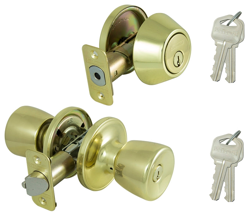 ProSource BS721BRA4F Deadbolt and Entry Lockset, Turnbutton Lock, Tulip Design, Polished Brass, 3 Grade, Brass