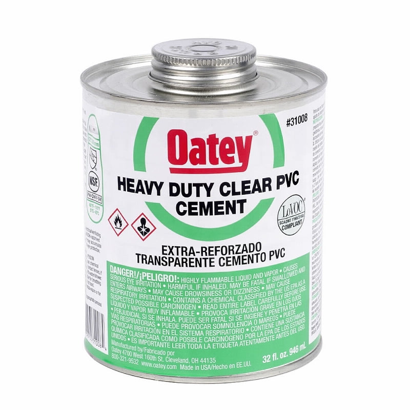 Oatey 31008 Solvent Cement, 32 oz Can, Liquid, Clear