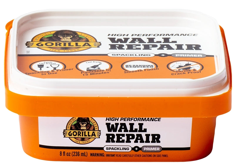 Gorilla 107054 High-Performance Wall Repair, Semi-Solid, Off-White, 8 fl-oz Tub