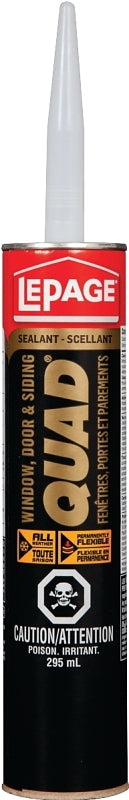 LePage Quad 1637344 Sealant, Black, 7 to 14 days Curing, -7 to 38 deg C, 295 mL