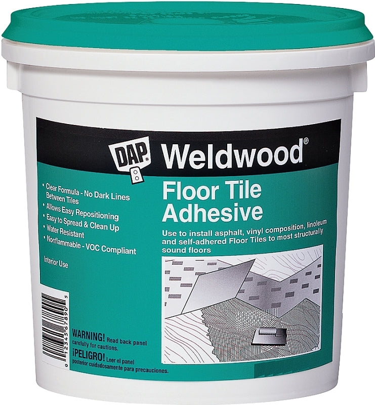 Weldwood 00136 Floor Tile Adhesive, Paste, Slight, Clear, 1 qt, Pail