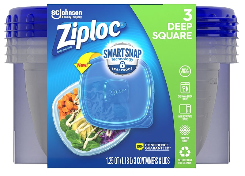 Ziploc 70937 Food Storage Container, 32 oz Capacity, Plastic, Clear, 6-1/8 in L, 6-1/8 in W, 3-3/8 in H