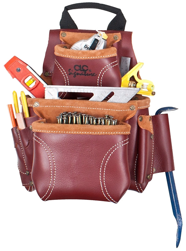 CLC 21685 Nail and Tool Bag, 8-Pocket, Leather, Chestnut