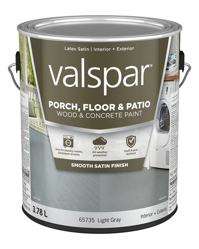 Valspar 112.0065735.007 Floor and Porch Paint, Satin Sheen, Gray, 1 gal, Can, 400 sq-ft Coverage Area