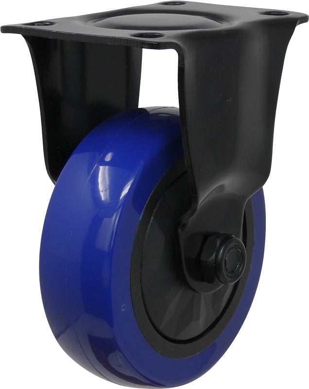 Shepherd Hardware 3662 Rigid Caster, 4 in Dia Wheel, TPU Wheel, Black/Blue, 300 lb, Polypropylene Housing Material