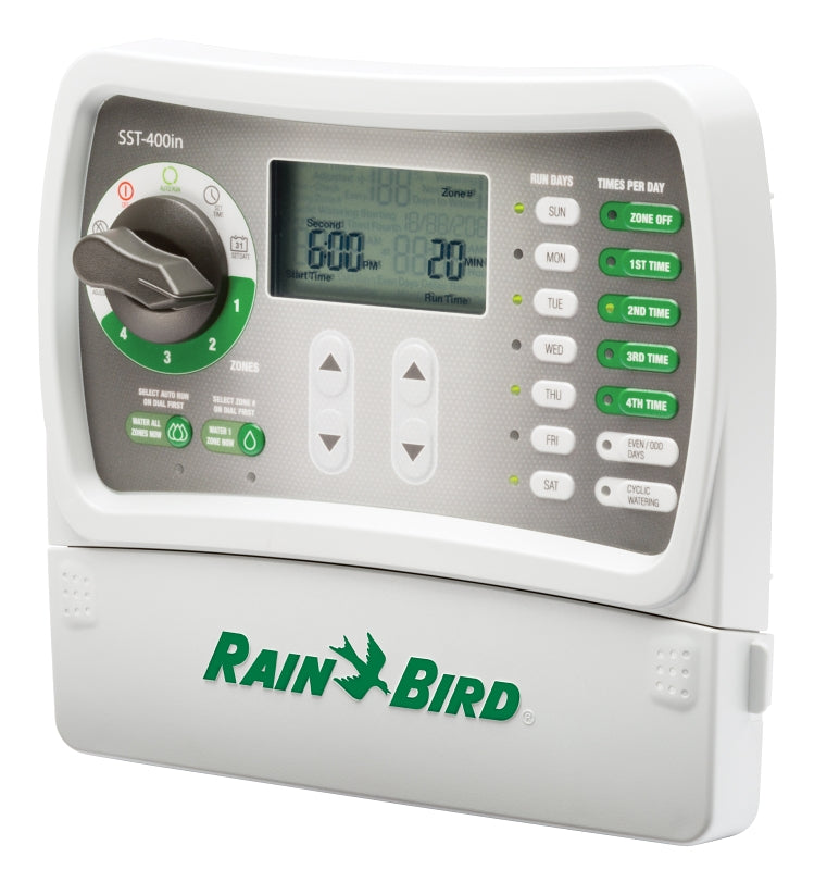 Rain Bird SST400IN Irrigation Timer, 120 V, 4 -Zone, 1 -Program, Digital Display, Wall Mounting