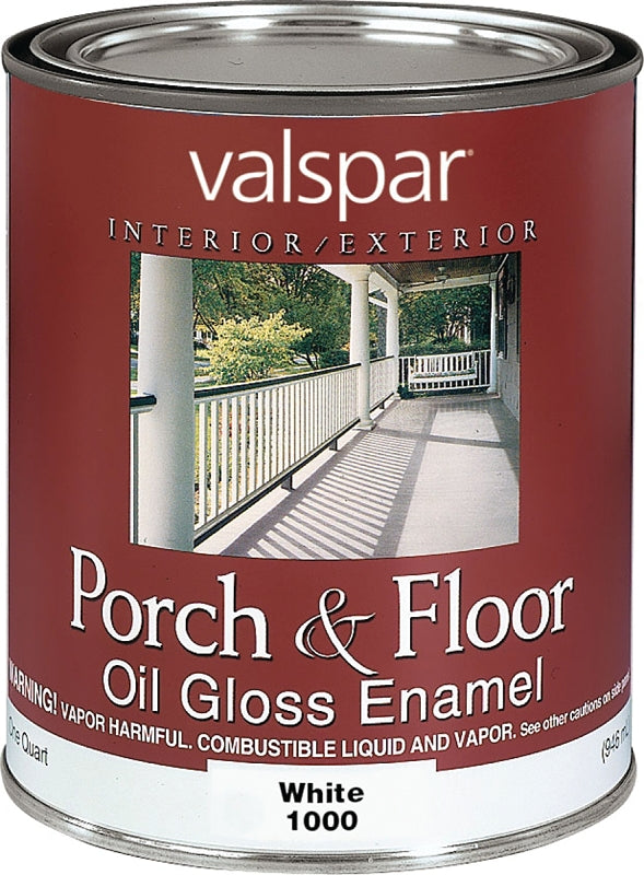 Valspar 027.0001000.005 Porch and Floor Enamel Paint, High-Gloss, White, 1 qt Can