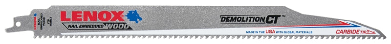 Lenox 1832146 Reciprocating Saw Blade, 1 in W, 12 in L, 6 TPI, Carbide Cutting Edge