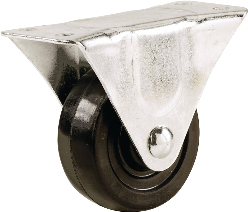 Shepherd Hardware 9482 Rigid Caster, 2-1/2 in Dia Wheel, 1-1/8 in W Wheel, Rubber Wheel, 100 lb