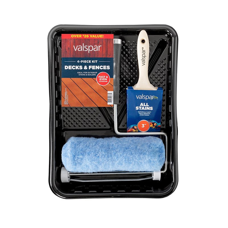 Valspar Decks & Fences 889905140 Paint Roller Kit, Textured, Deck and Fences Surface, Knit Fabric/Plastic/Polyester