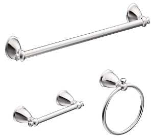 Moen Caldwell Y3193CH Bathroom Hardware Set, Zinc, Chrome, 3-Piece