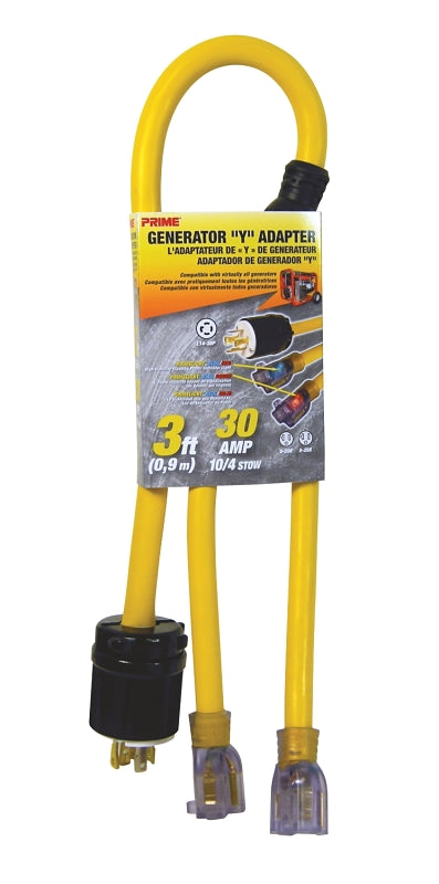 Prime GCT20903 Generator Adapter Cord with Indicator Light, 10/4 AWG Cable, 3 ft L, Yellow