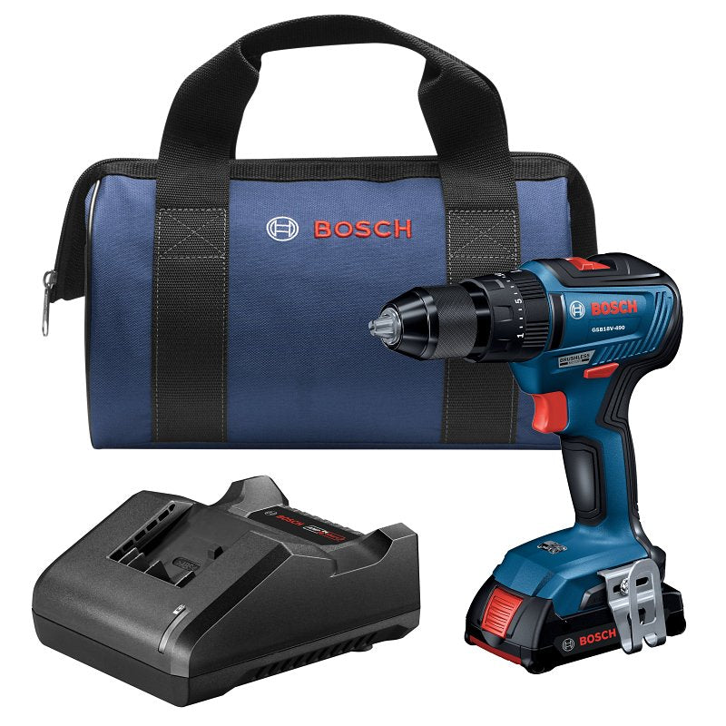 Bosch GSB18V-490B12 Hammer Drill/Driver Kit, Battery Included, 18 V, 2 Ah, 1/2 in Chuck, Keyless Chuck