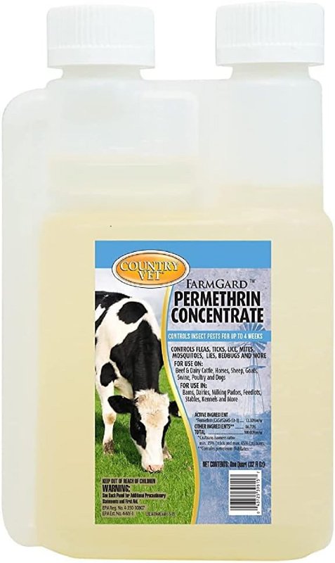 Country Vet 343961CVA Permethrin Concentrated Insecticide, Liquid, Brown/Yellow, 32 oz