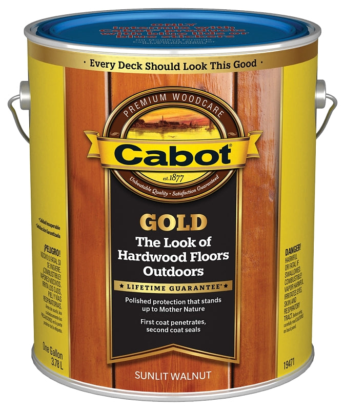 Cabot 140.0019471.007 Exterior Stain, Gold Satin, Sunlit Walnut, Liquid, 1 gal, Can