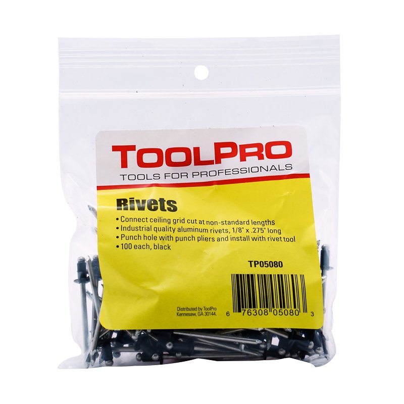 Toolpro TP05080 Pull Rivet, 0.275 in L, Aluminum, 1/8 in Head